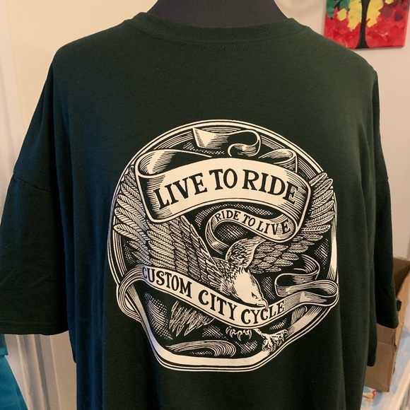 Motorcycle Live To Ride Green Tee - Picture 2 of 7
